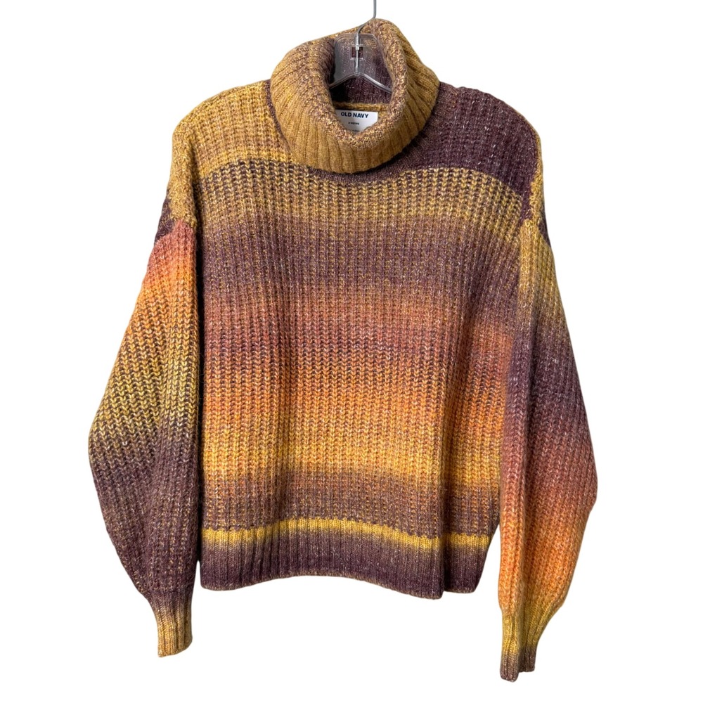 Old Navy Turtleneck Sweater Womens M Petite Orange Purple Ombre Rib Pullover